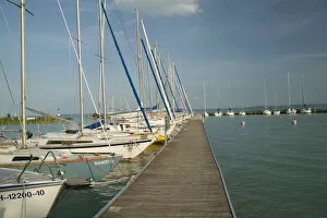 HUNGARY-Lake Balaton Region-BALATONFURED: Yacht Marina overlooking TIHANY