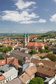 HUNGARY-Northern Uplands- EGER: Town & Minorite Church from Lyceum Rooftop