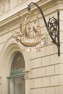 Images Dated 8th May 2004: HUNGARY-WESTERN TRANSDANUBIA-Gyor: Ornate Ship Sign / Old Town