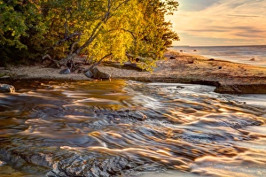 Michigan Prints: Hurricane River flowing into Lake Superior at sunset, Pictured Rocks National Lakeshore