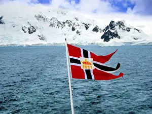 South Pole Prints: A Hurtigruten Cruise Ship postal service flag is displayed while cruising the Weddell