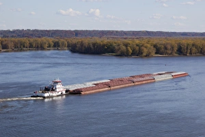 Mississippi River Prints: IA, Dubuque, Towboat and barges, on the Mississippi River