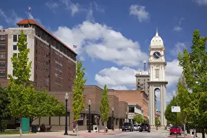 Small Town Prints: IA, Dubuque, Town Clock Plaza, Town clock originally erected atop a building in 1873