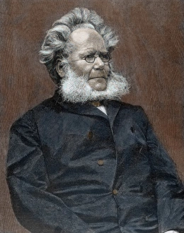 Beard Prints: Ibsen, Henrik (Skien, 1828-Christiania, 1906). Norwegian writer. Colored engraving