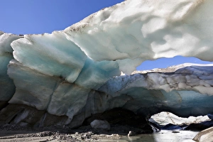 Ice cave and glacier snout of Schlatenkees, source of the creek Schlatenbach