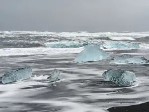 Vatnajokull Prints: Icebergs on black volcanic beach, Iceland