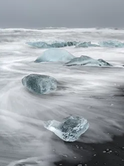Icebergs on black volcanic beach, Iceland