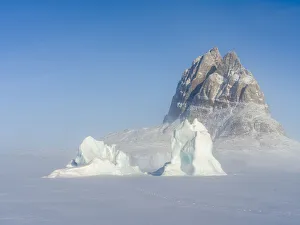 Images Dated 27th January 2020: Icebergs frozen into the sea ice of the Uummannaq Fjord System during winter