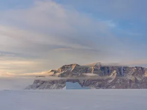 Greenland Prints: Icebergs in front of Storen Island, frozen into the sea ice of the Uummannaq fjord system