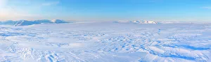 Lonely Prints: Icefield Filchnerfonna. Winter landscape on the island Spitsbergen in the Svalbard Archipelago