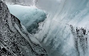 Iceland, abstract ash and blue ice formation on the Solheimajokull Glacier
