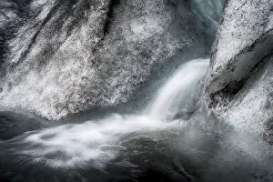 Prints of Iceland, abstract ice, ash and meltwater flume on the Solheimajokull Glacier Images Dated 2019 January: Iceland, abstract ice, ash and meltwater flume on the Solheimajokull Glacier