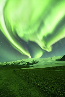 Images Dated 16th January 2024: Iceland, Aurora Borealis near Fjallsarlon