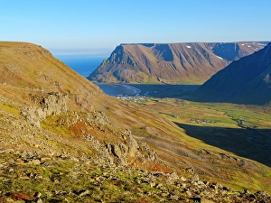 Settlement Prints: Iceland, Bolungarvik at fjord Isafjardardjup. The Westfjords (Vestfirdir) during autumn