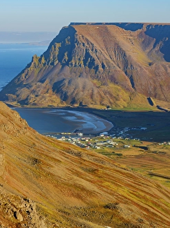 Settlement Prints: Iceland, Bolungarvik at fjord Isafjardardjup. The Westfjords (Vestfirdir) during autumn