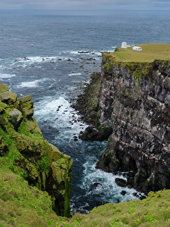 Vestfirdir Prints: Iceland, cliffs of Latrabjarg and lighthouse Bjargtangar during autumn
