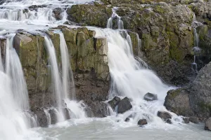 Prints of Iceland, Gygjarfoss waterfall. This small waterfall flows through a rather barren landscape Images Dated 2019 April: Iceland, Gygjarfoss waterfall. This small waterfall flows through a rather barren