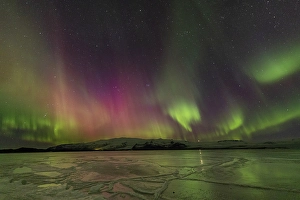 Images Dated 16th January 2024: Iceland, Jokulsarlon Glacier Lagoon, Aurora Borealis