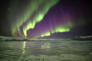 Images Dated 16th January 2024: Iceland, Jokulsarlon Glacier Lagoon, Aurora Borealis