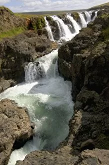 Iceland, Kolugljufur waterfall and canyon