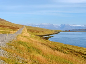 Seydisfjordur Prints: Iceland. Landscape in fjord Seydisfjordur with church Eyri during autumn