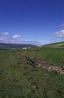 Images Dated 16th April 2004: Iceland, North Central Iceland Heidarbraut Farm with colorful mountains and river