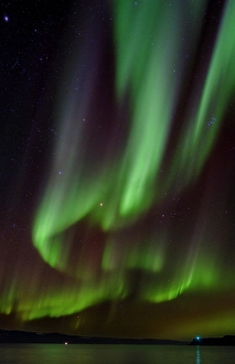Northern Lights Prints: Iceland. Northern Lights over fjord Isafjardardjup near Isafjordur view towards Hornstrandir