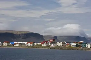 Images Dated 15th July 2009: Iceland, Patreksfjordur. View of small town on the western shore