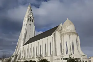 Icelandic Prints: Iceland, Reykjavik. Exterior view of Hallgrimskirkja Lutheran Church