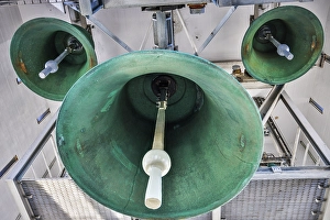 Images Dated 16th January 2024: Iceland, Reykjavik. Hallgrimskirkja, bells in the tower of the church