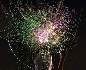 Prints of Iceland, Reykjavik. New Years Eve fireworks abstract. Credit as: Wendy Kaveney / Jaynes Gallery / DanitaDelimont.com Images Dated 2017 December: Iceland, Reykjavik. New Years Eve fireworks abstract