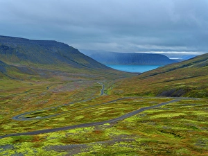 Pass Prints: Iceland. Road over Hrafnseyrarheidi near Thingeyri during autumn