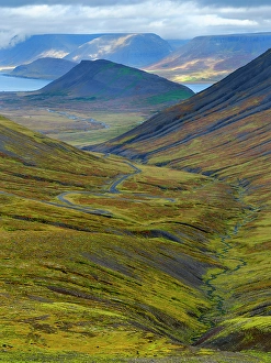 Pass Prints: Iceland. Road over Hrafnseyrarheidi near Thingeyri during autumn