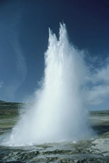 Erupting Prints: Iceland, Strokkur (The Churn) active geyser, near Reykjavik, erupts every 4-10 minutes