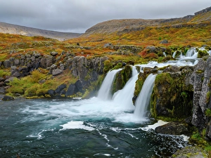 Northern Europe Prints: Iceland. Waterfall Dynjandi in Borgarfjordur during autumn