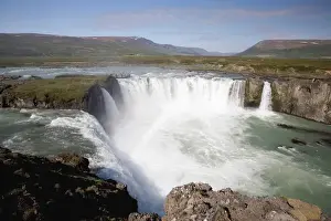 Terrain Prints: ICELAND21397_JUL2009_BARTRUFF. CR2-Rainbow formed in the mists of Godafoss Falls