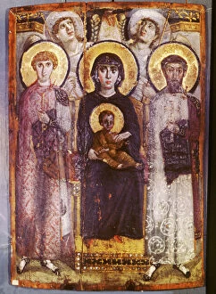 Images Dated 4th November 2003: Icon of Mary and saints Theodoros and Georgios with angels. 6th cent. St Catherines Monastery