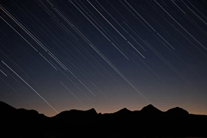 Images Dated 26th September 2011: ID, Sawtooth National Recreation Area, Star trails over the Sawtooth Range
