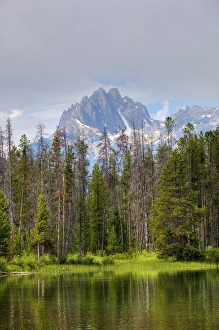 Images Dated 31st July 2011: ID, Sawtooth National Recreation Area, Little Redfish Lake, with Sawtooth Range
