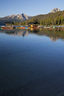 Images Dated 27th July 2011: ID, Sawtooth National Recreation Area, Redfish Lake, Redfish Lake Lodge, boating dock