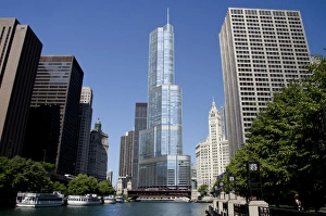 Images Dated 5th June 2012: Illinois, Chicago. Canal view of downtown Chicagos Magnificent Mile skyline