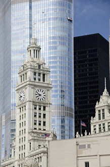 Downtown Prints: Illinois, Chicago. Historic Wrigley Building clock tower, c