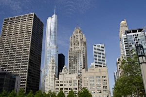 Images Dated 5th June 2012: Illinois, Chicago. Magnificent Miler city skyline with landmark neo-Gothic Tribune