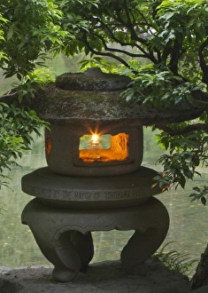 Images Dated 15th August 2010: Illuminated stone lantern in Portland Japanese Garden