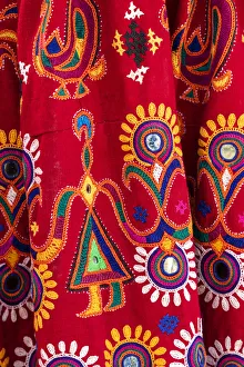 Craft Prints: India, Gujarat, Bhuj, Great Rann of Kutch, Ahir Tribe. An example of the colorful