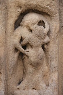 India, Himachal Pradesh, Kangra District, Dharamsala, Detail of yaksha and yakshi