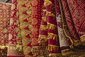 Hanging Prints: India, Himachal Pradesh, Una District, Chintpurni, Devotional cloths at Mata Chintpurni