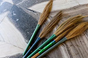Images Dated 22nd June 2012: India, Jammu & Kashmir, Ladakh, Leh, capital of Ladakh, brooms on the floor of a