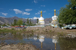 Prayer Prints: India, Jammu & Kashmir, Ladakh, chortons and prayer flags near the Dali Lama s