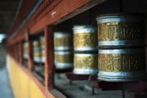 Anthony Asael Prints: India, Ladakh, Hemis, prayer wheels in Hemis Monastery (Gompa) constructed out of wood
